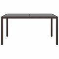vidaXL Záhradný stôl 150x90x75 cm tvrdené sklo a polyratan hnedý