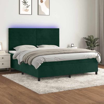vidaXL Posteľný rám boxsping matrac a LED tmavozelený 160x200 cm zamat