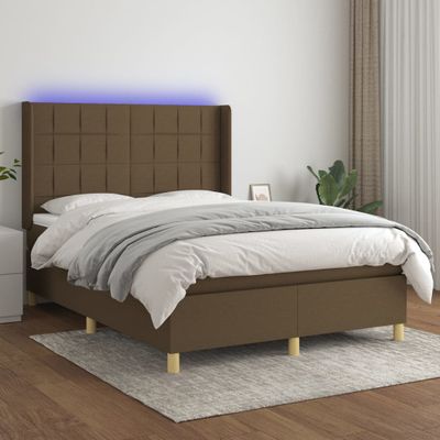 vidaXL Posteľ boxsping s matracom a LED tmavohnedá 140x200 cm látka
