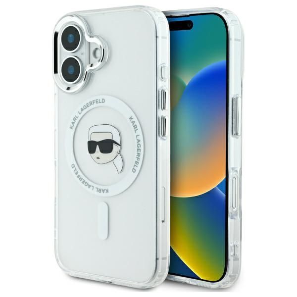 Karl Lagerfeld puzdro pre iPhone 16 6,1" KLHMP16SHLSKIH biela Hard IML Metal Karl Head MagSafe