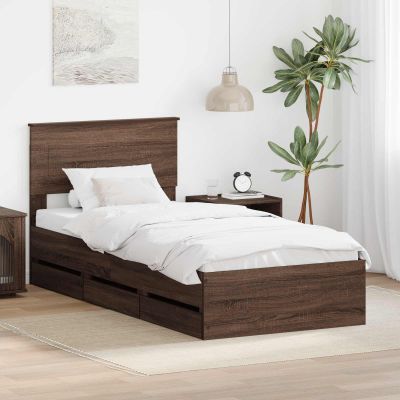 vidaXL Rám postele so zásuvkou Hnedý dub 75 x 190 cm Inžinierske drevo