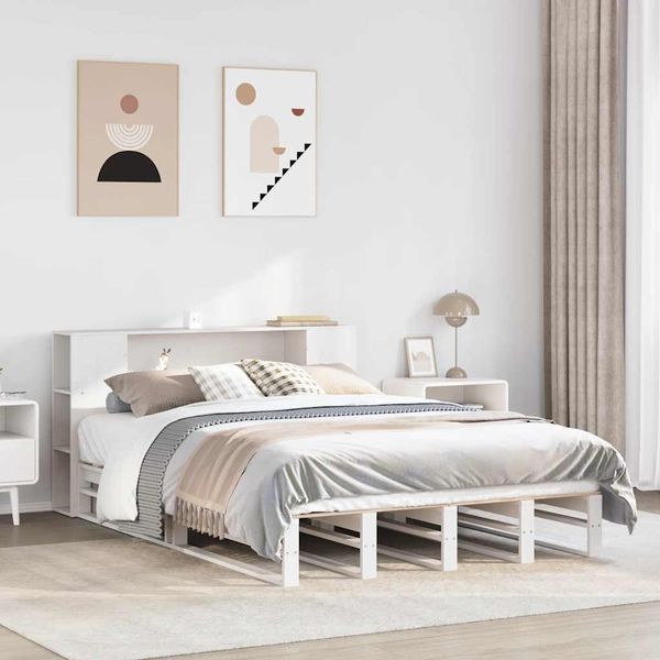 vidaXL Posteľ s knižnicou bez matraca biela 150x200cm masívne drevo