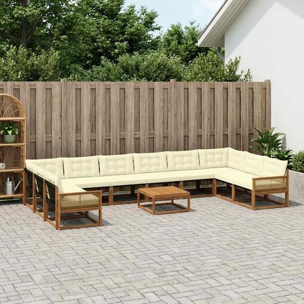 vidaXL Záhradná súprava gaučov s vankúšom 11 pcs Prírodná a krémová