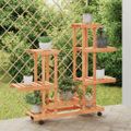 vidaXL Stojan na kvetiny s kolieskami 95x25x101 cm masívna jedľa