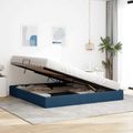 vidaXL Otomanový posteľný rám s úložiskom Modrá 200 x 200 cm látka