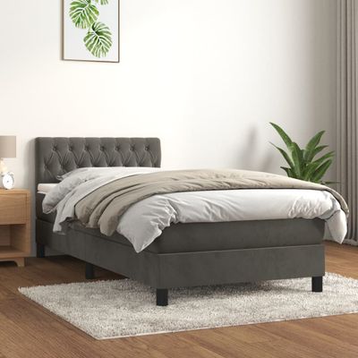 vidaXL Posteľný rám boxspring s matracom tmavosivý 90x200 cm zamat