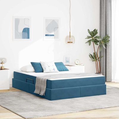 vidaXL Postel s úložným prostorem a matrací Tmavomodrá 140 x 200 cm