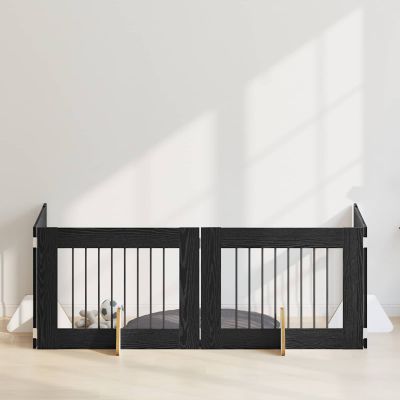 vidaXL Brána pre psov so stojanmi 4 pcs Čierny dub 80 x 60 cm