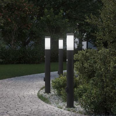 vidaXL Stĺpikové svetlá so senzorom a zásuvkou 3 ks 80 cm nehrdzavejúca oceľ IP44