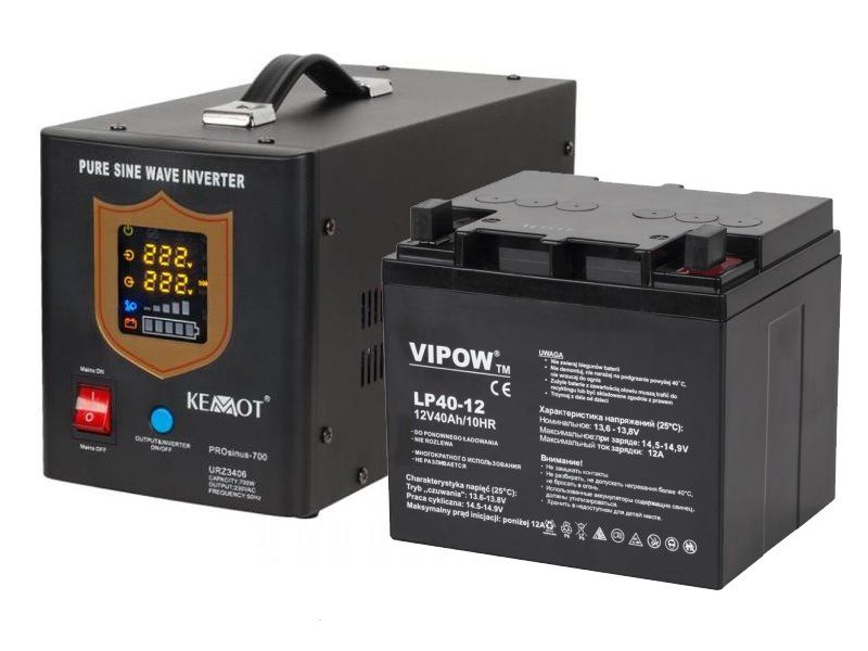 Zdroj záložní KEMOT PROsinus 1000 URZ3406B 700W 12V + BATERIE