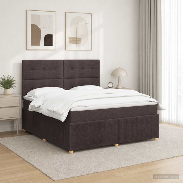 vidaXL LED boxspring posteľ s matracom Tmavohnedá 140 x 190 cm Látka