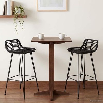vidaXL Barová stolička 2 pcs Čierny 44 x 46 x 91 cm Ratan a oceľ