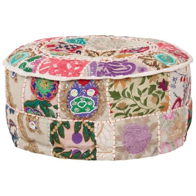 vidaXL Patchwork taburetka z bavlny okrúhla 40x20 cm béžová