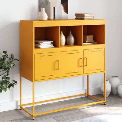 vidaXL Komoda horčicovožltá 100,5x39x107 cm oceľ