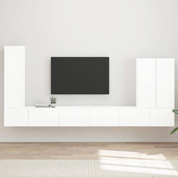 vidaXL Sada nástenného kabinetu na TV 6 pcs Vysoký lesk bielej