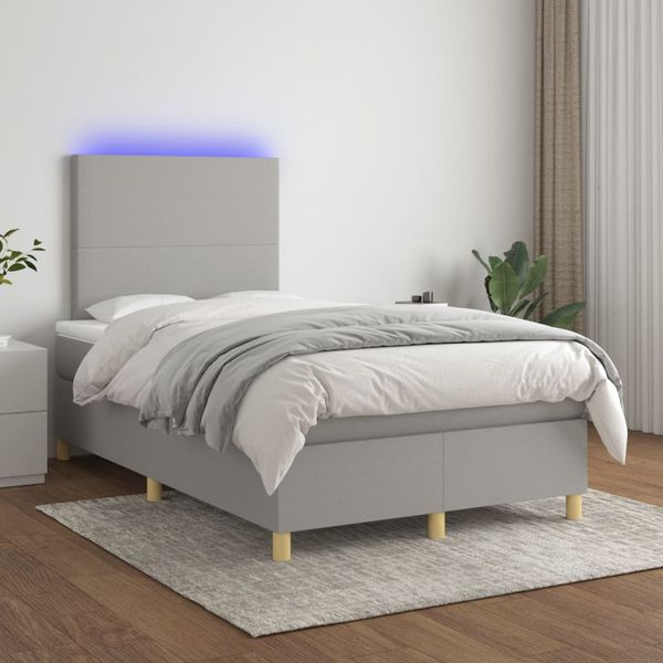 vidaXL Posteľ boxsping s matracom a LED bledosivá 120x200 cm látka