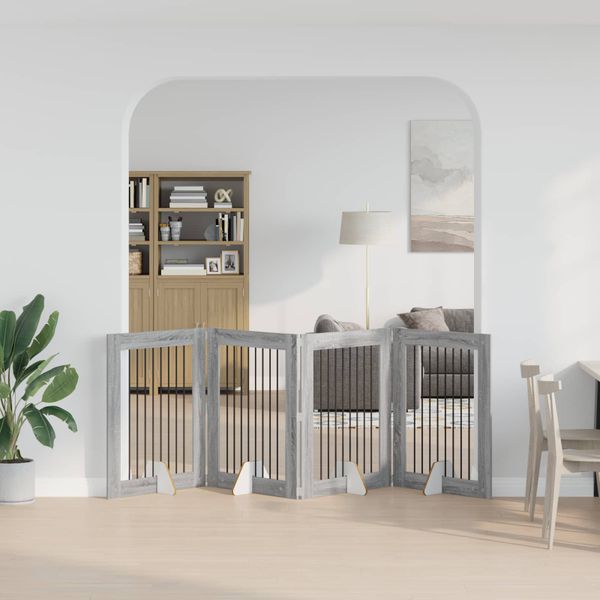 vidaXL Skladacia psia brána so stojanmi 4 ks Sivý Sonoma 321 cm