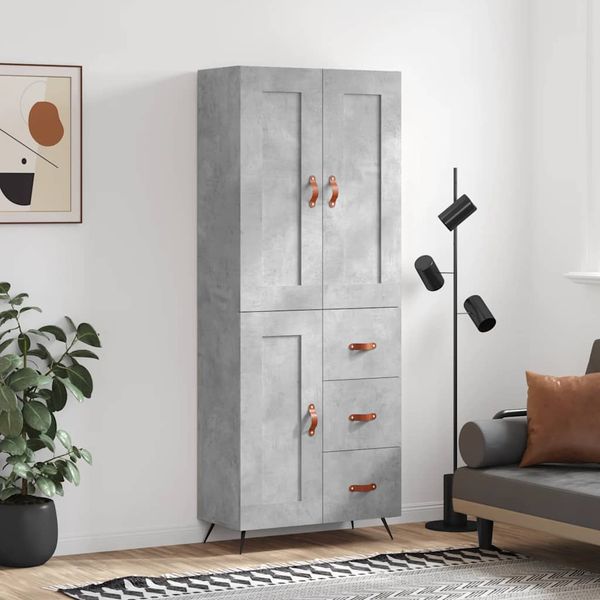 vidaXL Vysoká skrinka betónová sivá 69,5x34x180 cm spracované drevo