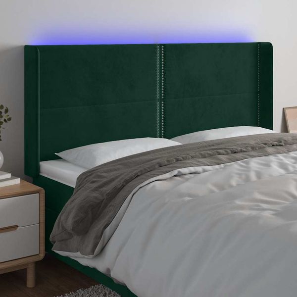 vidaXL Čelo postele s LED tmavozelené 183x16x118/128 cm zamat