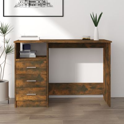 vidaXL Stôl so zásuvkami dymový dub 110x50x76 cm spracované drevo
