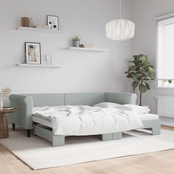 vidaXL Denná posteľ s rozkladacou posteľou bledosivá 90x200 cm zamat