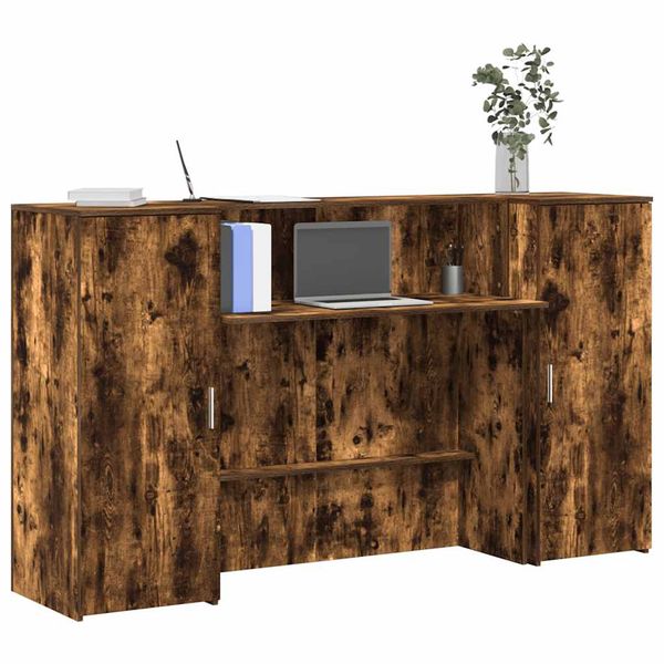 vidaXL Recepčný stôl dymový dub 180x50x103,5 cm kompozitné drevo