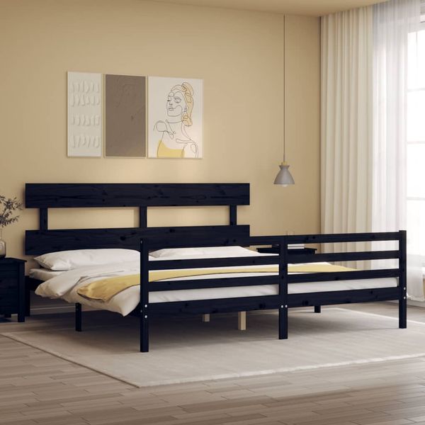 vidaXL Posteľný rám s čelom čierny 200x200 cm masívne drevo