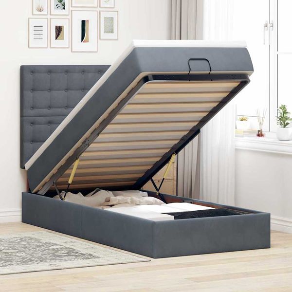 vidaXL Osmanský rám postele s matracmi tmavosivá 90x190 cm zamat