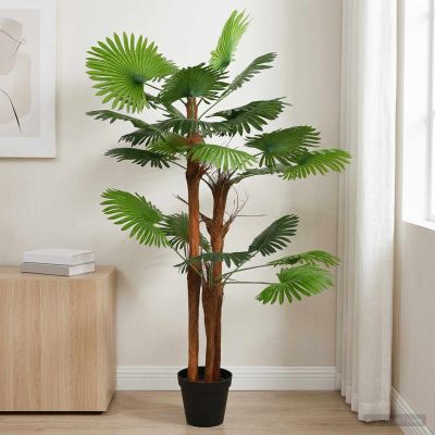 vidaXL Umelá palma fan Zelená 75 x 25 x 180 cm Látka a bambus