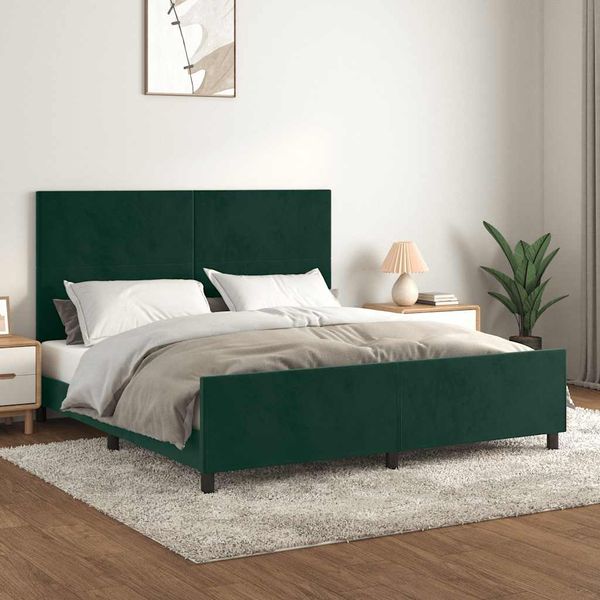 vidaXL Posteľ bez matraca tmavozelený 160x200 cm zamat