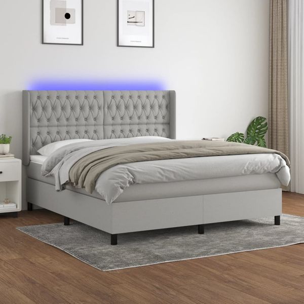 vidaXL Posteľ boxsping s matracom a LED bledosivá 180x200 cm látka