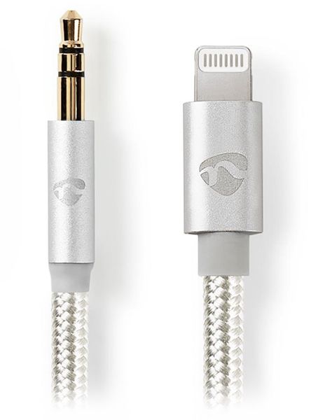 NEDIS PROFIGOLD Apple Lightning 8pin kabel s adaptérem/ Apple Lightning zástrčka – 3,5 mm jack zástrčka/ nylon/ BOX/ 1m Redukce, Lightning zástrcka - 3,5mm jack zástrcka, 1m, hliníková stríbrná