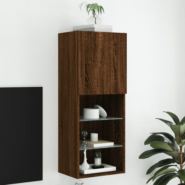 vidaXL TV skrinka s LED svetlami hnedý dub 40,5x30x102 cm