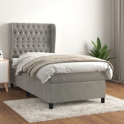vidaXL Posteľný rám boxsping s matracom bledosivý 90x190 cm zamat