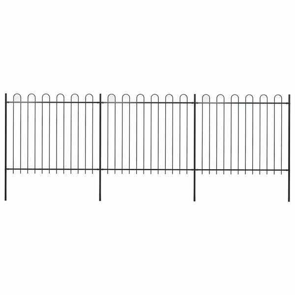 vidaXL Záhradný plot s oblúkom navrchu, oceľový 537x150 cm, čierny