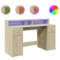 vidaXL Stôl s LED svetlami dub sonoma 140x55x91 cm kompozitné drevo