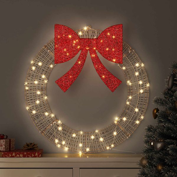 vidaXL Veniec s 60 LED-i Teplá biela 76 x 76 x 8 cm PET