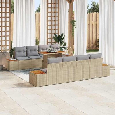 vidaXL Záhradný jedálenský set s vankúšom 9 pcs Béžová a šedá