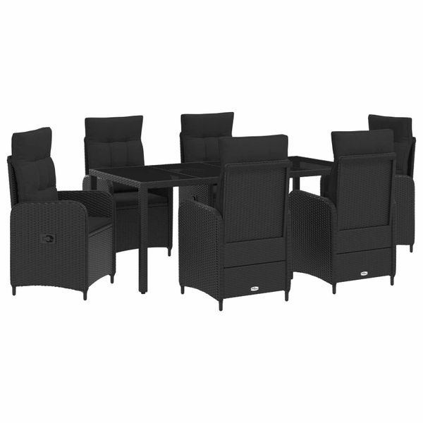 vidaXL Záhradná jedálenská súprava 7 pcs Čierna 190 x 90 x 75 cm
