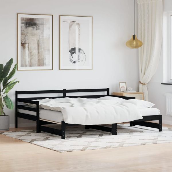 vidaXL Vysúvacia denná posteľ čierna 90x190 cm masívna borovica