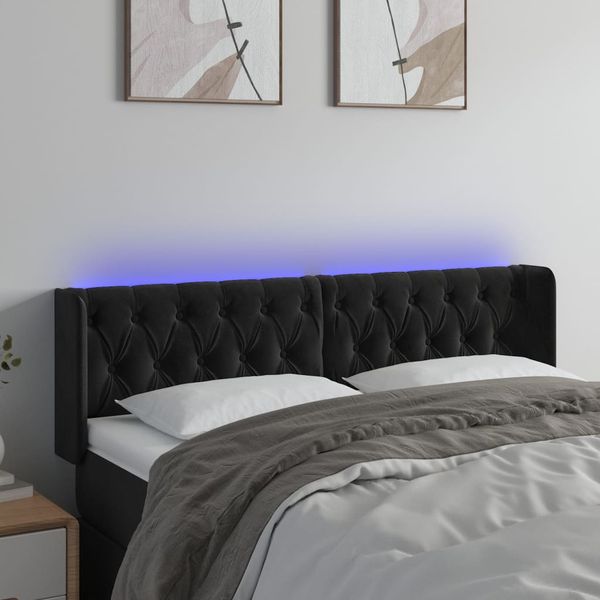 vidaXL Čelo postele s LED čierne 147x16x78/88 cm zamat