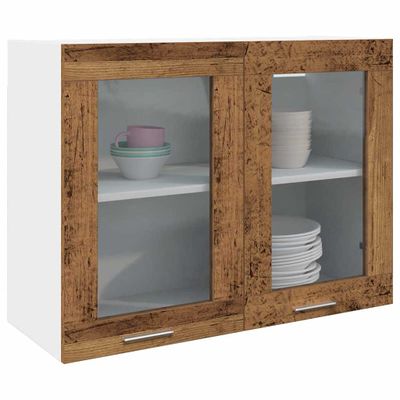 vidaXL Závesná sklenená skrinka “Lyon” Old Wood 80x31x60 cm