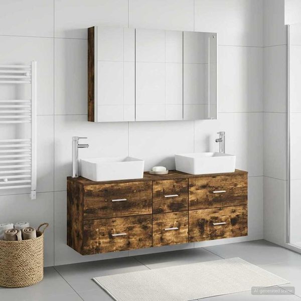 vidaXL Sada kúpeľňového nábytku 4 pcs Dymový dub