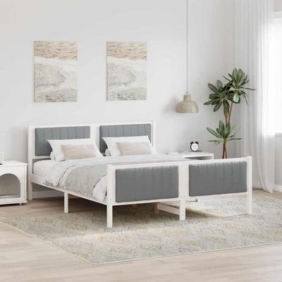 vidaXL Rám postele Biela a svetlosivá 150 x 200 cm Borovicový masív
