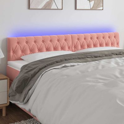 vidaXL Čelo postele s LED ružové 200x7x78/88 cm zamat