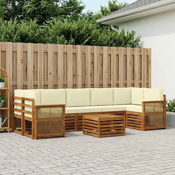 vidaXL Záhradná súprava gaučov s vankúšom 8 pcs Prírodná a krémová