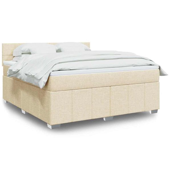 vidaXL Posteľný rám boxspring s matracom krémový 180x200 cm látka
