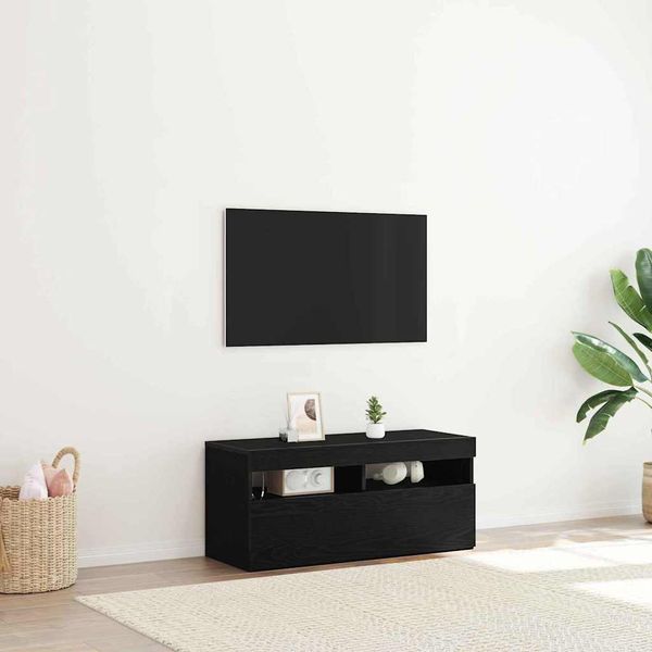 vidaXL TV skrinka s LED Čierny dub 90 x 35 x 40 cm Kompozitné drevo