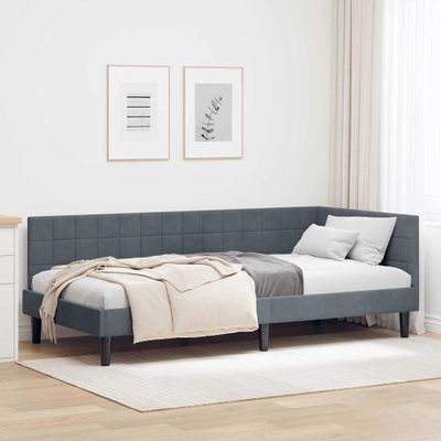 vidaXL Rohový rám postele Tmavo šedá 90 cm x 200 cm Zamat