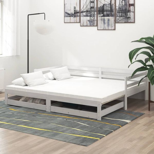 vidaXL Rozkladacia denná posteľ 2x(90x200) cm, biela, borovicový masív